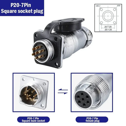 PLS20 WS20 TP20 Aviation Connector 20mm Opening Diameter 2-12 Pin Male Female Circular Plug Socket Metal Shell Waterproof IP67