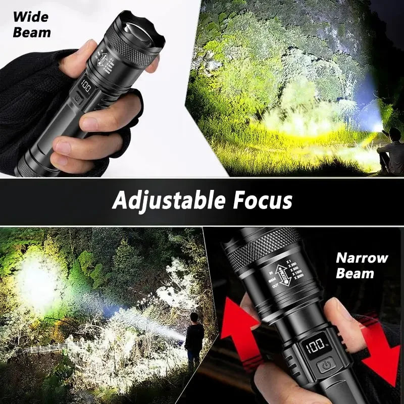 Ultra Bright LED Flashlight Battery Display Rechargeable Zoom Torch