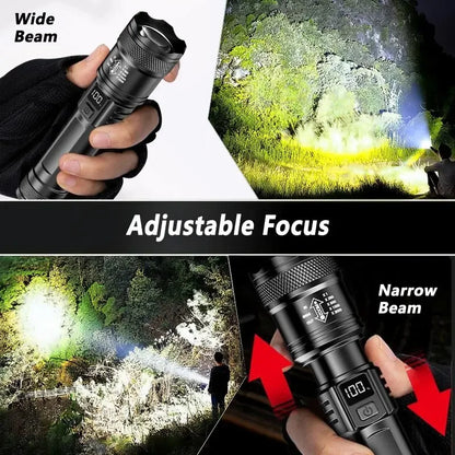 Ultra Bright LED Flashlight Battery Display Rechargeable Zoom Torch