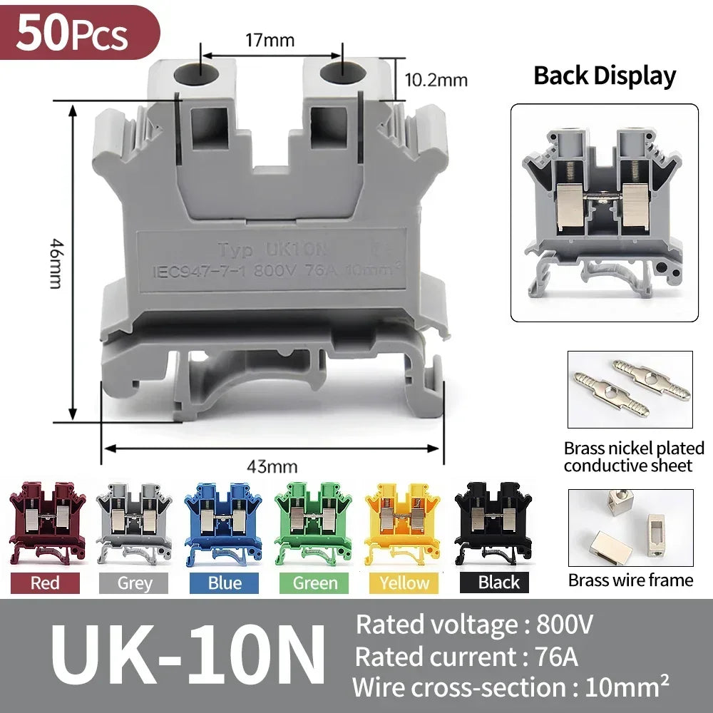 Premium Brass UK Screw Clamp Connector for Wiring DIN Rail Mounted UK1.5N 2.5B 3N 5N 6N 10N 16N 25N 35N 50N