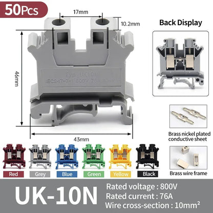 Premium Brass UK Screw Clamp Connector for Wiring DIN Rail Mounted UK1.5N 2.5B 3N 5N 6N 10N 16N 25N 35N 50N