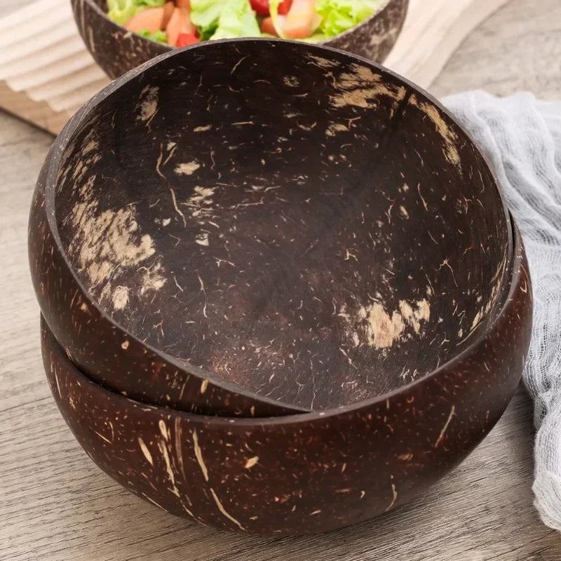 6/1PCS Natural Coconut Bowl Set Wooden Salad Ramen Bowl Coconut Wood Spoon Set Coco Smoothie Kitchen Tableware Coconut Bowl