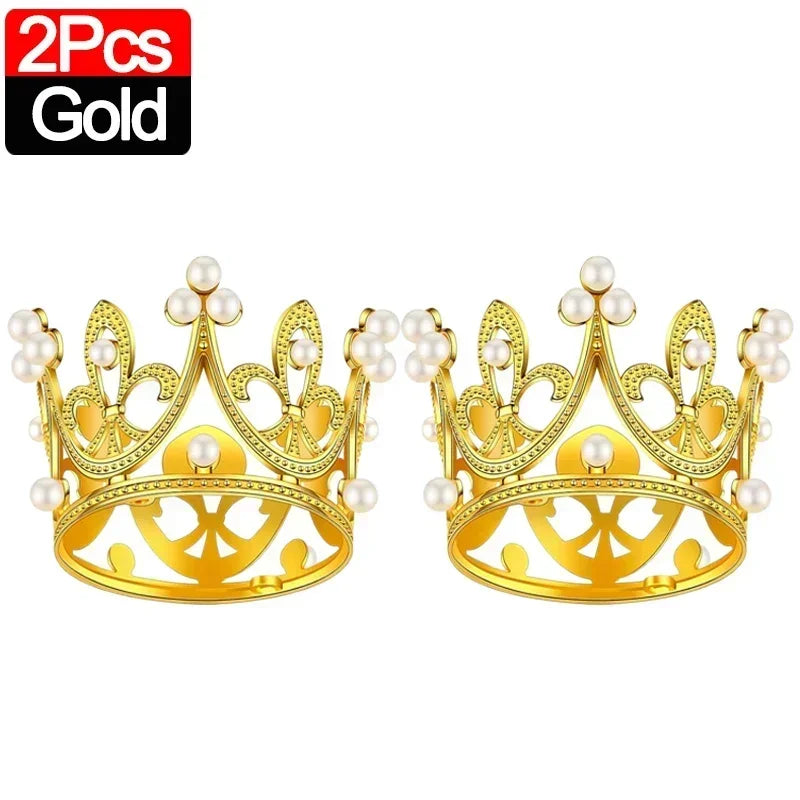 Mini Crown Cake Topper Pearl Tiara Gold Silver 20/1PCS