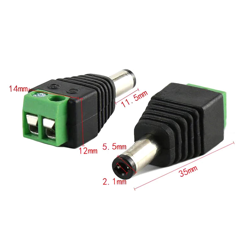 DC Power Jack Plug Adapter 12V 5A 2.1×5.5mm Male & Female Connector for CCTV and LED Strip