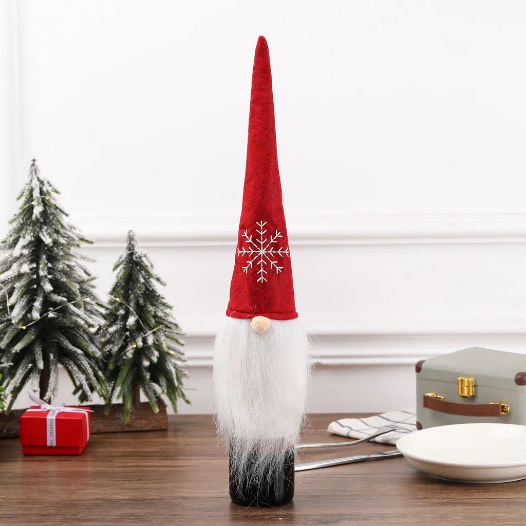 Creative Christmas Wine Bottle Cover Set Velvet Santa & Snowman Decor