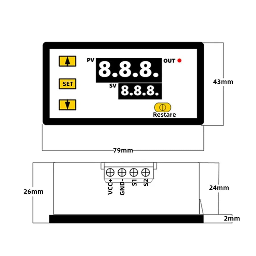 Digital LED Temperature Controller W3230 High-Precision Thermostat with Probe for Heating and Cooling, DC 12V¨C24V AC 110¨C220V