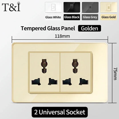 118-Style EU/CL Dual Socket with USB-C PD 20W Tempered Glass Italy & Chile Outlet for Home Office