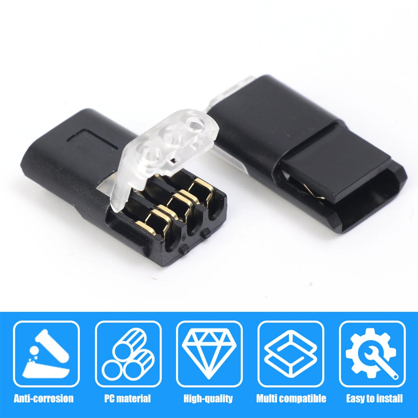 3-Wire Quick Connect Automotive Electrical Connector No-Weld 1.3x2.3cm