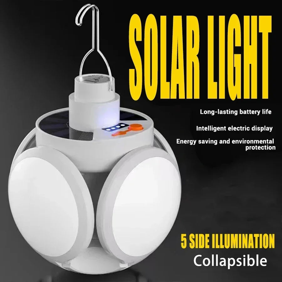 Portable LED Solar Camping Light Bulb Rechargeable Flashlight Waterproof Night Lamp Camping Supplies 5 Mode Adjustable with Hook