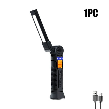 USB Rechargeable LED Work Light 600 Lumens COB Lantern with Power  Display Emergency Magnetic Flashlight for Outdoor Car Repair