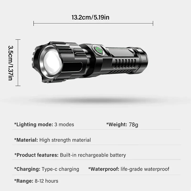 Ultra Bright Rechargeable LED Flashlight Zoomable High Lumens