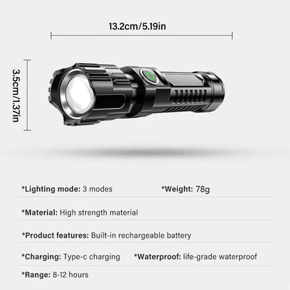 Ultra Bright Rechargeable LED Flashlight Zoomable High Lumens