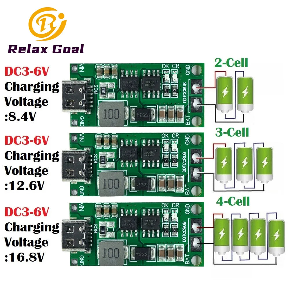 Multi-Cell 2S-4S Type-C Boost Charger Step-Up Module for 7.4V-16.8V LiPo and Li-Ion 18650 Batteries