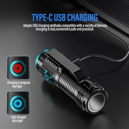 Ultra Bright Mini P50 LED Flashlight USB C Rechargeable Hat Clip Torch