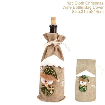 Creative Christmas Wine Bottle Cover Set Velvet Santa & Snowman Decor