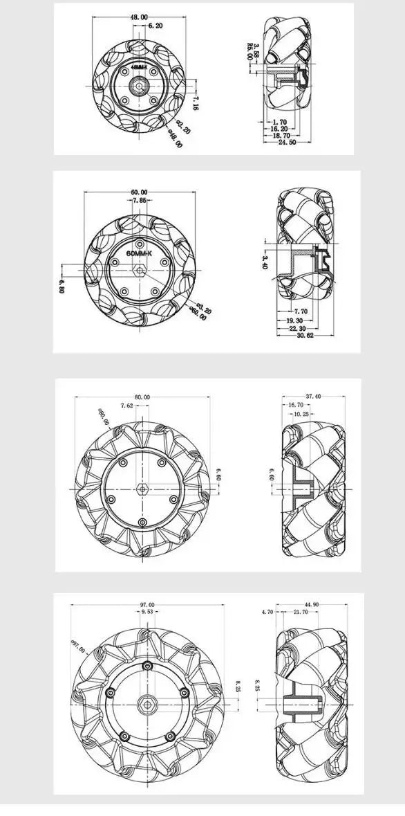 Omnidirectional Mecanum Wheels for TT Motor Robots with 6mm Bushings