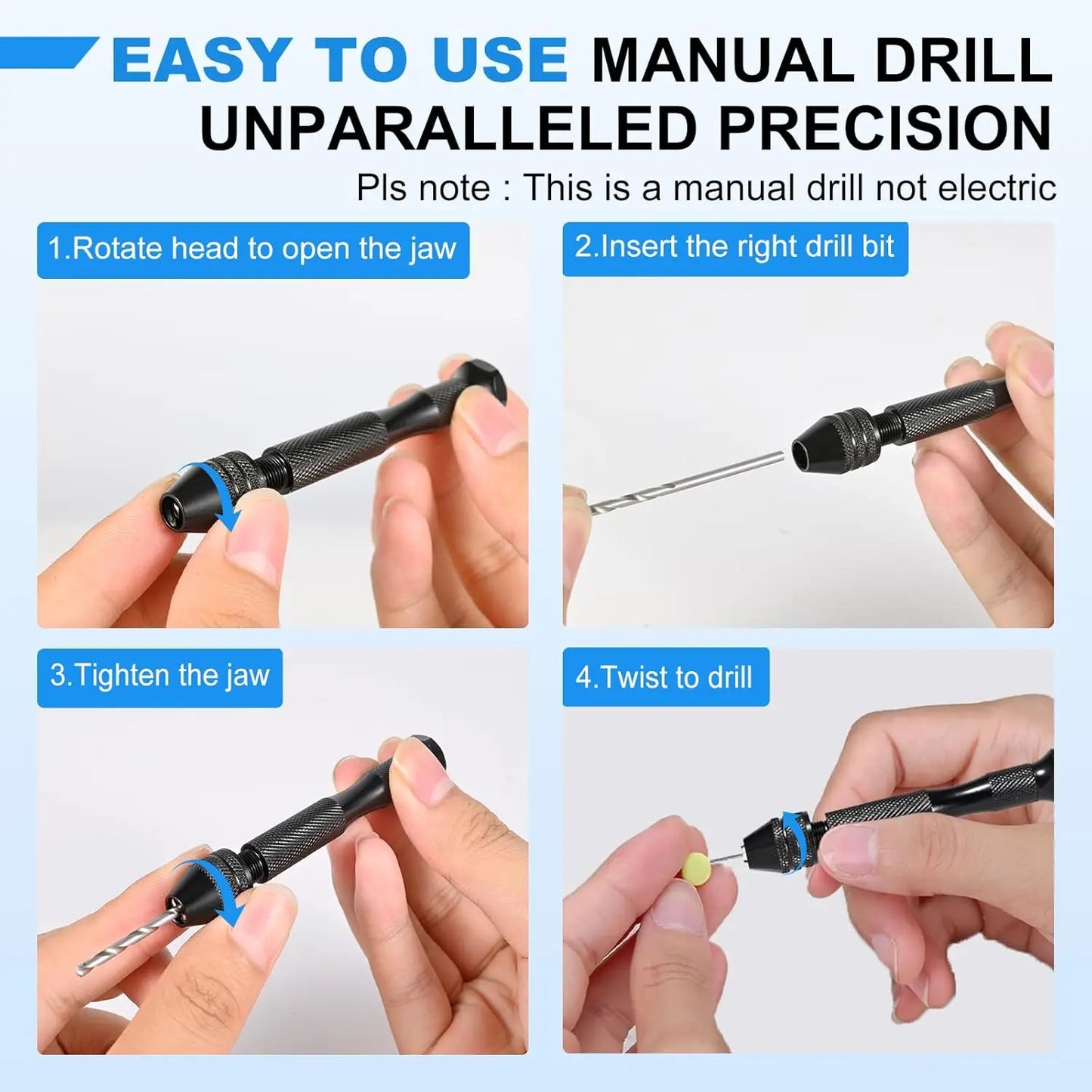 Mini Hand Drill with 0.8-3.0mm Drill Bits Set Rotary Tools for Jewellery Models Hobby DIY Wood Craft Handmade Tool Accessories