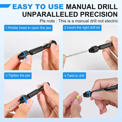 Mini Hand Drill with 0.8-3.0mm Drill Bits Set Rotary Tools for Jewellery Models Hobby DIY Wood Craft Handmade Tool Accessories