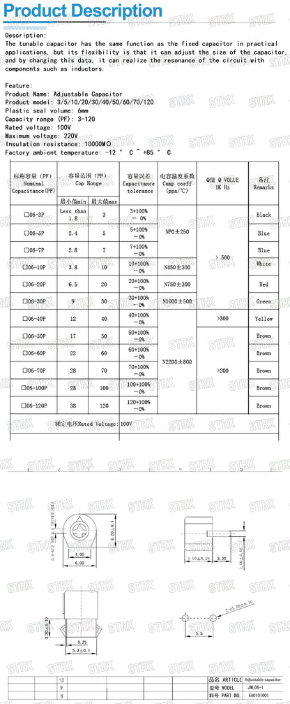 45pcs Variable Trimmer Capacitor Assorted Kit JML06 5pF–120pF Adjustable Capacitors Set