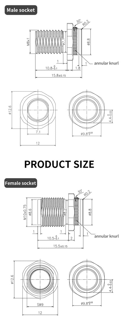 M8 Straight Curved Pin Aviation Plug Sensor PCB Bonding Plate Male Female Socket Waterproof Connector 3/4/5/6/8P