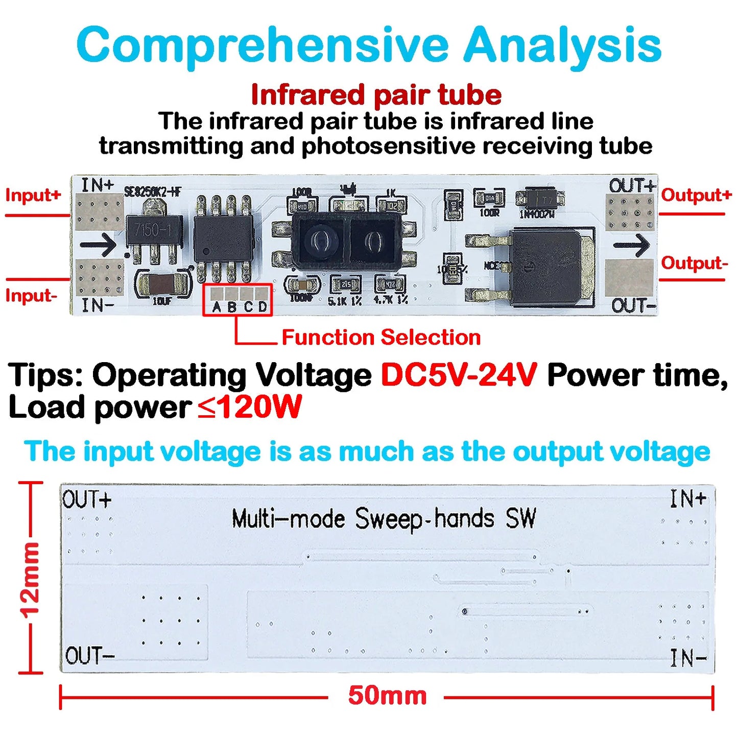 Short Distance PIR & Capacitive Touch Sensor Module V2.0 5V-24V 3A LED Dimming Control