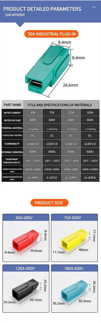 Single Pole Plug 30A High Current Connector PP Battery Forklift Power Terminal