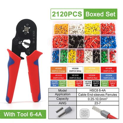 Crimping Sleeve Terminal Wire Connector Electrical Kit with Mini Crimping Plier Boxed VE Insulated Terminals