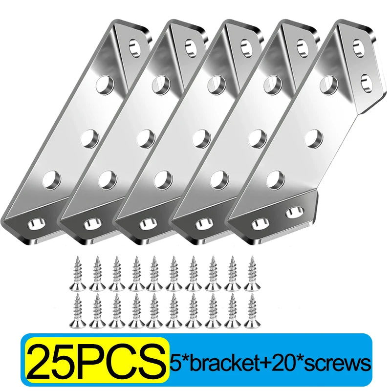 Stainless Steel Corner Brackets with Screws Furniture Corner Connector for Cabinet Angle Support Fixed Metal Brace Fasteners
