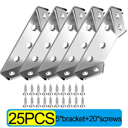 Stainless Steel Corner Brackets with Screws Furniture Corner Connector for Cabinet Angle Support Fixed Metal Brace Fasteners