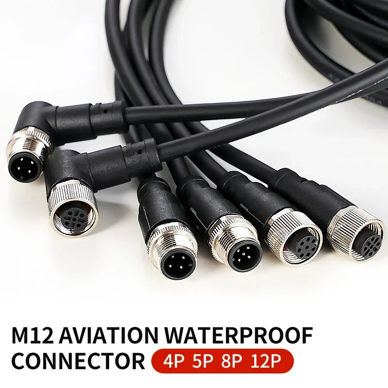 2m M12 Waterproof Sensor Cable Male & Female Connector 4/5/8/12 Pin Integrated Injection Molded