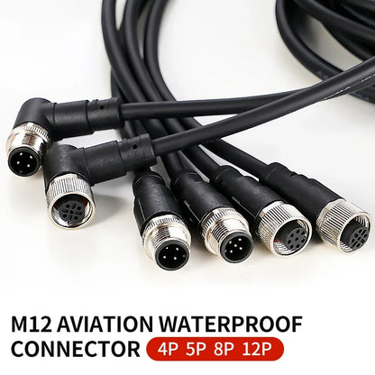 2m M12 Waterproof Sensor Cable Male & Female Connector 4/5/8/12 Pin Integrated Injection Molded