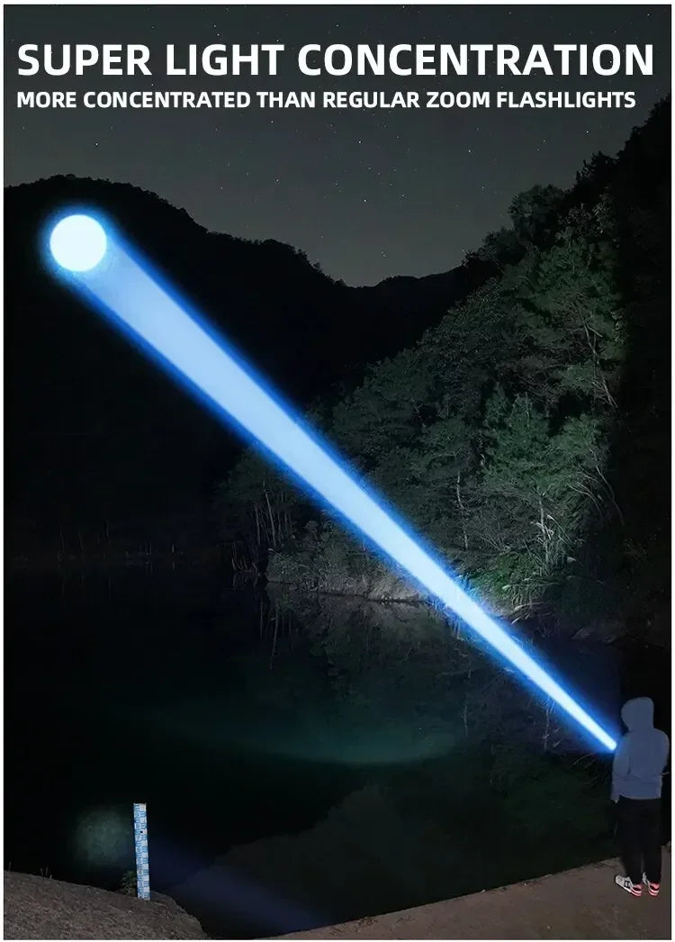 High Power XHP100 Led Flashlight Rechargeable Retractable Flashlight Digital Zoom Usb Hand Light for Camping,Outdoor and Emerge