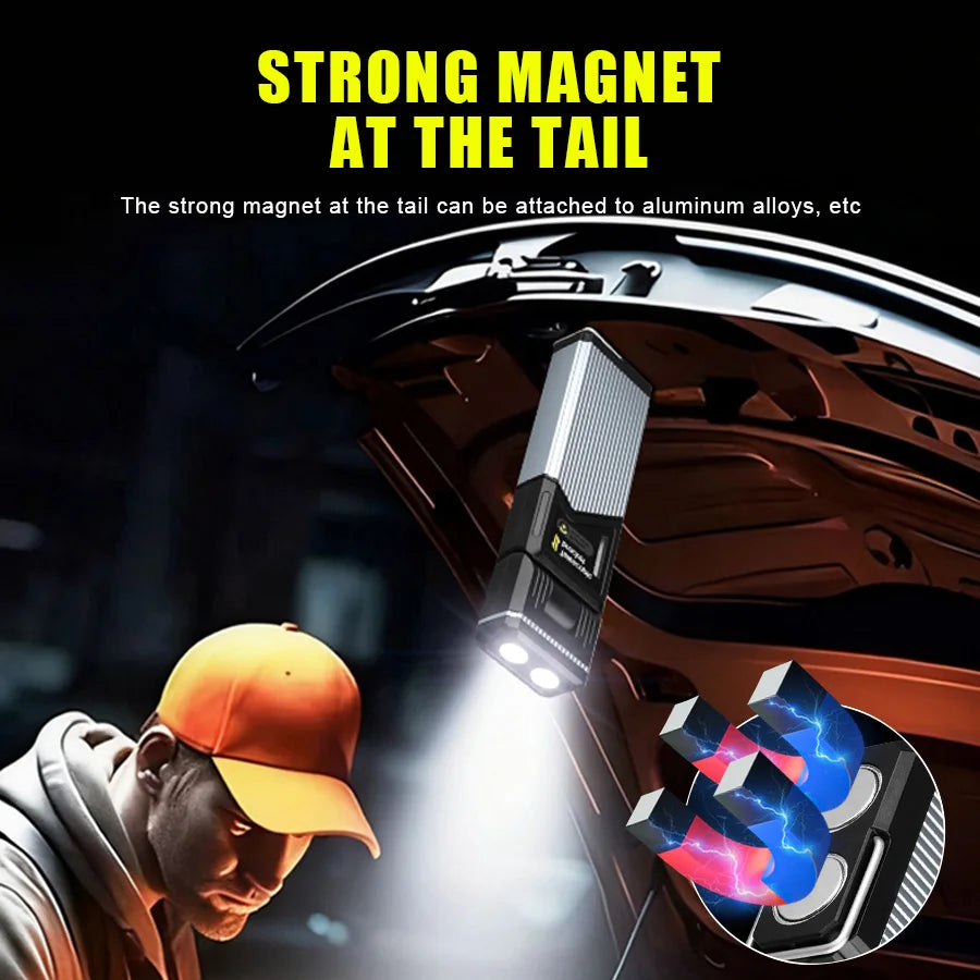 Portable Telescopic LED Work Light with Magnetic/Clip C Rechargeable Auto Repair Flashlight Red White Side Light Outdoor Camping