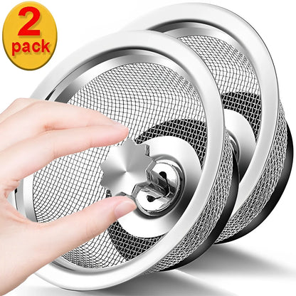 Kitchen Sink Strainer with Handle & Stopper Replacement Sink Drain Basket Stainless Steel Mesh Filter Strainers Waste Hole Trap