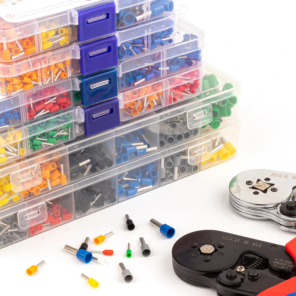 Crimping Sleeve Terminal Wire Connector Electrical Kit with Mini Crimping Plier Boxed VE Insulated Terminals