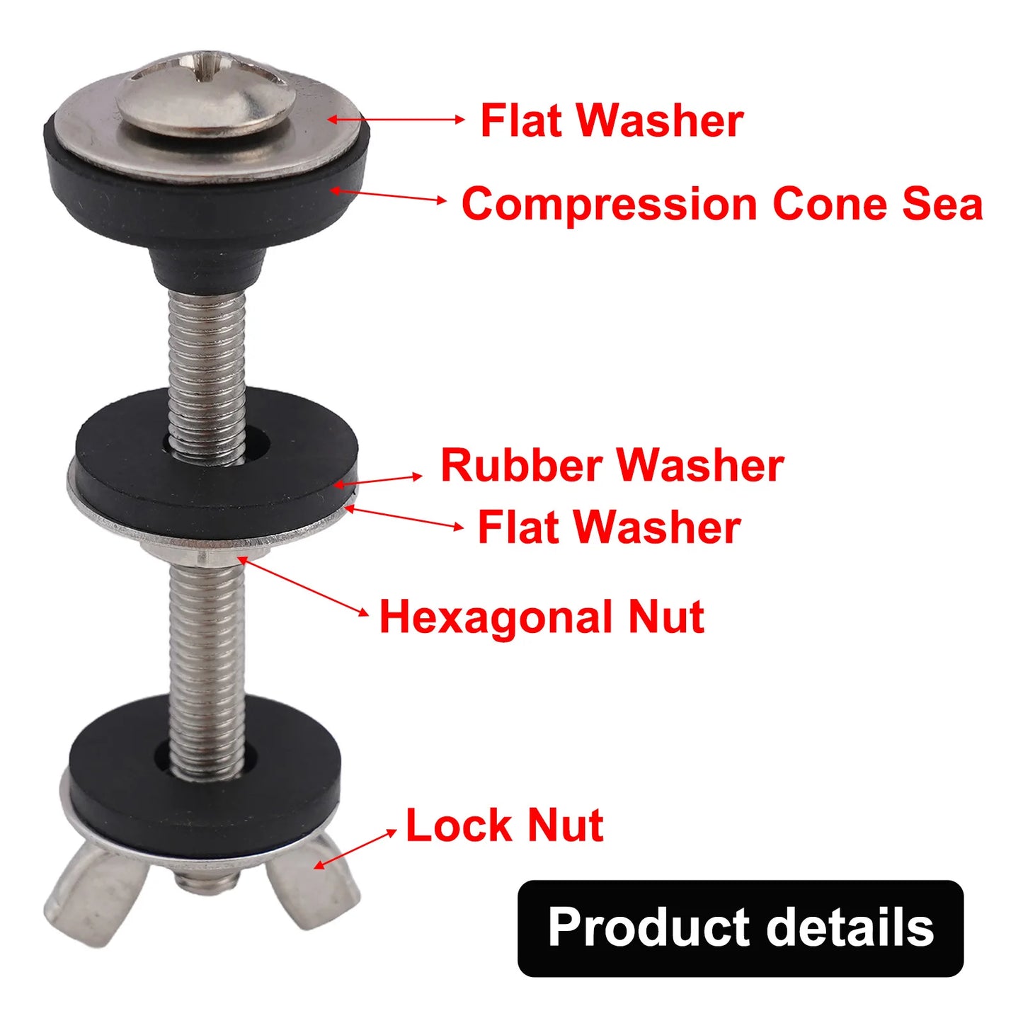 Bathroom Screws Bolts Stainless Steel Toilet Tank Bolt Reliable Support Split Washer 2pcs Bowl Bolt Kit Easy Installation