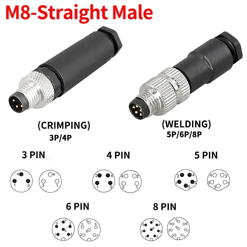M8 Waterproof Aviation Connector Set 3–8 Pin Male Female Plug Socket for Proximity Sensor Straight Right Angle Flange Mount