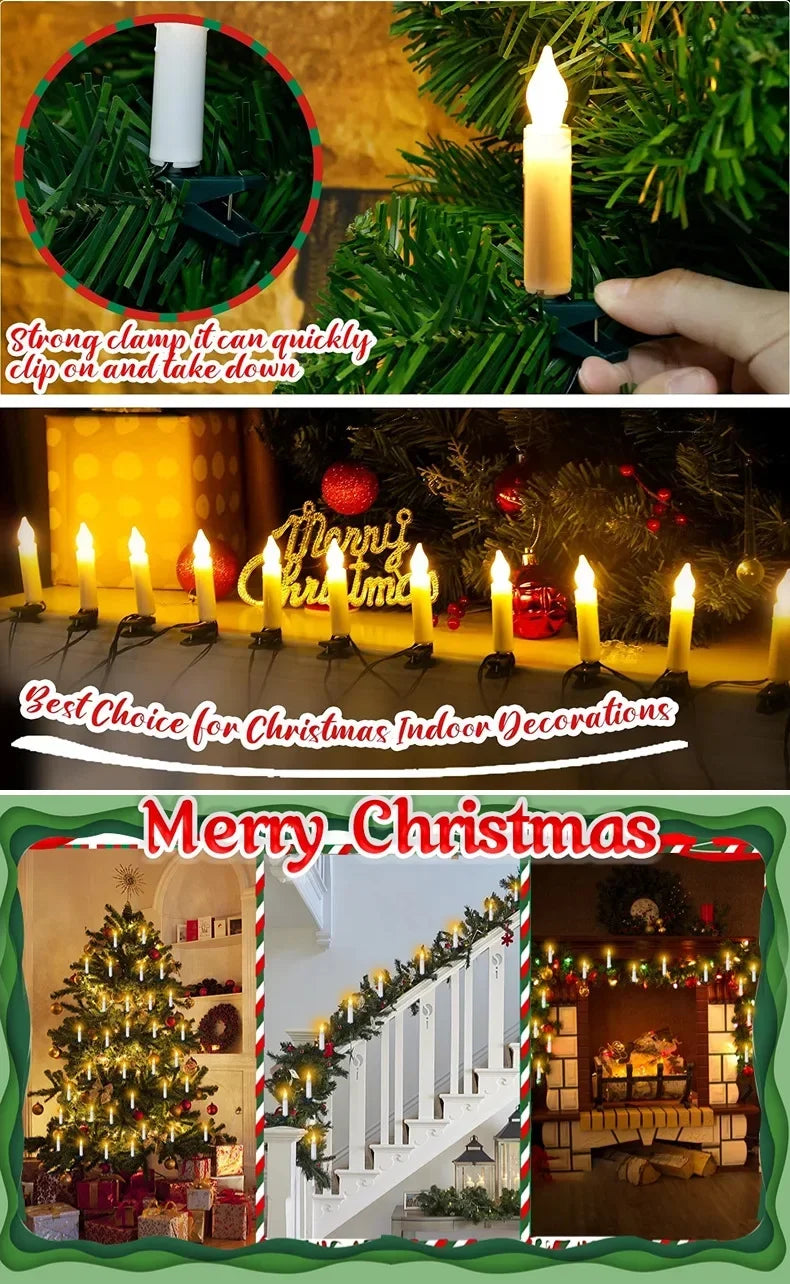 Flameless Taper Christmas Candle String Light with Clips 10/20 LED for Home Party Xmas Tree Holiday Decorations