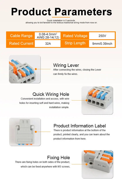 10PCS 3 In 9 Out Connector Wiring Terminal, Quick PCT Lamp Wire Connector, Parallel Wire Junction Box, One in Multiple Out Splitter