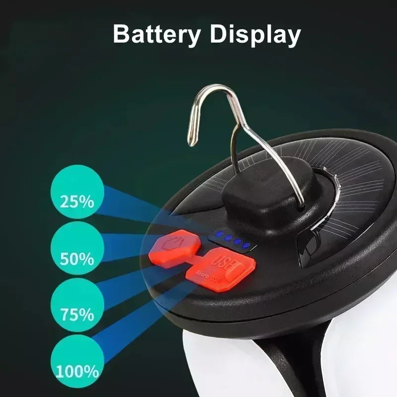 4-leaf Solar  LED Lantern Rechargeable Emergency Flashlight Portable Power Bank Foldable Tent Light for Outdoor Camping Fishing