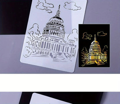 A4 DIY Painting Wall Stencil Airbrush   Drawing Copy Templates London Bridge Big Ben castle Burj Al Arab Five Towers White House