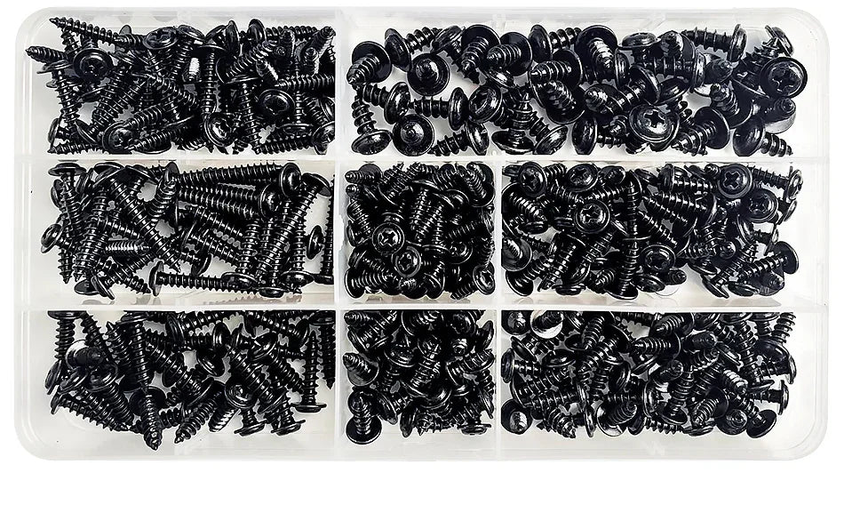 PWA Cross Self-Tapping Black Screw M3 M3.5 M4 M4.8 Carbon Steel Round Pan Head Tapping Screw with Washer Assortment Kit