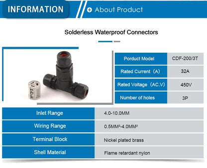 IP68 I/T Shape Waterproof Connector 2/3/5 Pin Wire Connectors Quick Screw Connect Push-in Terminals Electric Junction Box DIY GO