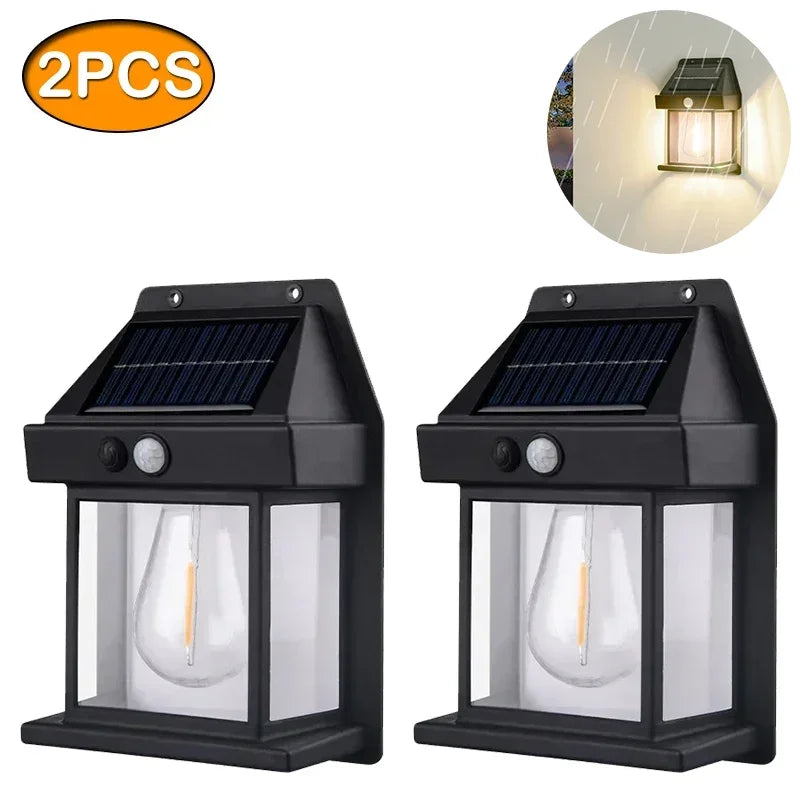 1-4PCS Solar Tungsten Filament Lamp Outdoor Waterproof Garden Wall Light Intelligent Induction Courtyard Villa Lighting Lantern