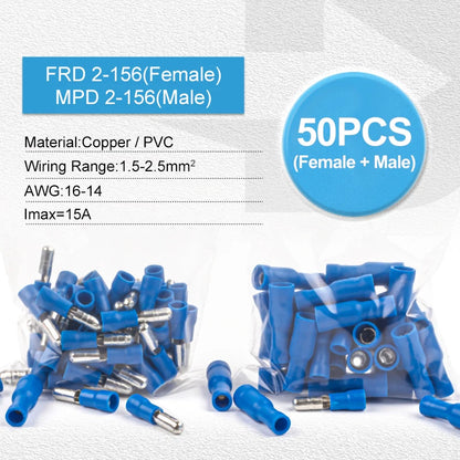 50PCS 25Set MPD FRD PVC Bullet Shaped Female Male Butt Insulating Terminal Electrical Audio Wire Crimp Connector