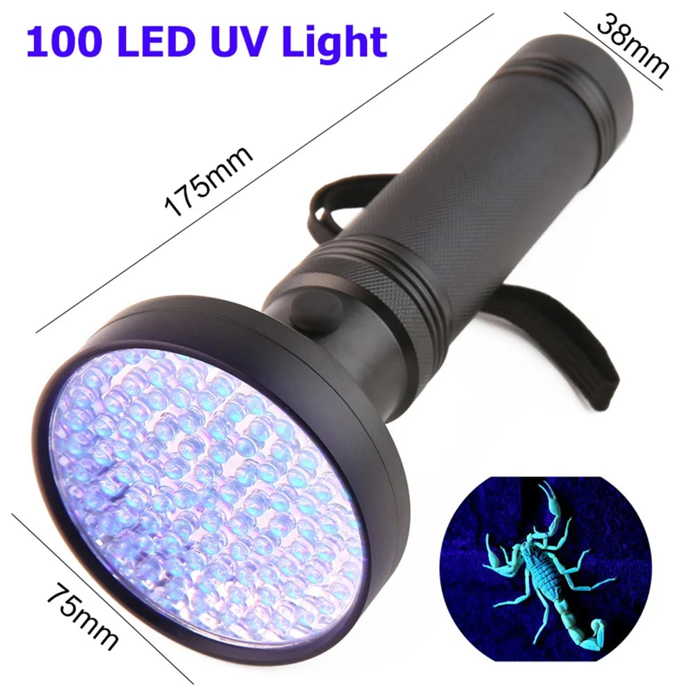 9-128 LED Ultraviolet Blacklight UV Light Lamp Detector for Dog Urine Stains Outdoor Waterproof 9-100 LED UV Flashlight Camping
