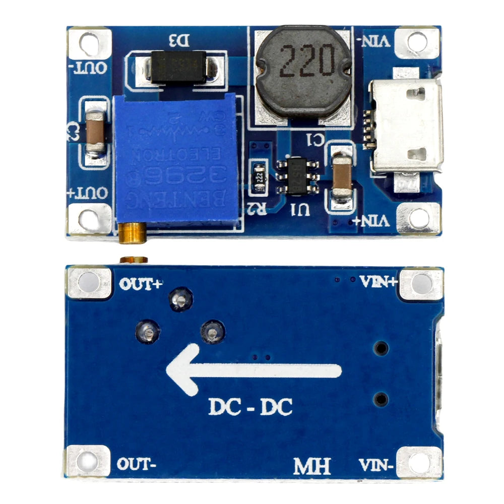 MT3608 DC-DC Adjustable Step-Up Boost Module 2A Type-C/Micro USB 2-24V to 5V/9V/12V/28V