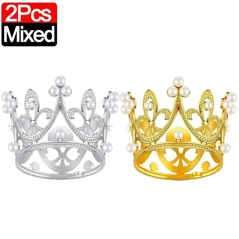 Mini Crown Cake Topper Pearl Tiara Gold Silver 20/1PCS