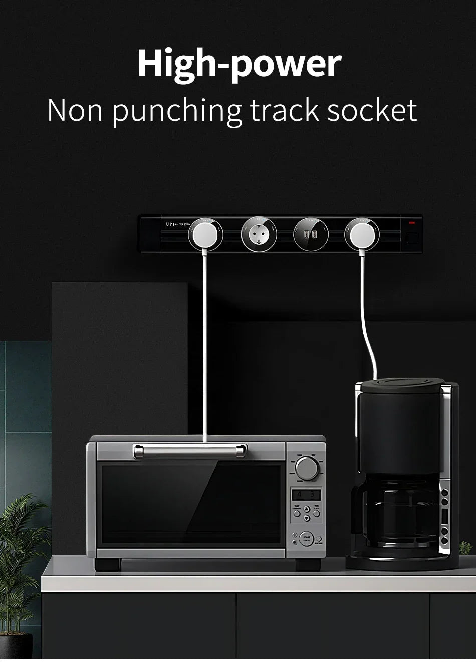 Power Track Universal Socket with USB Wall Mount Power Strip Removable Outlet Adapter