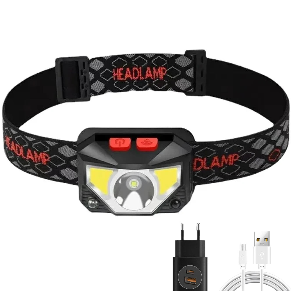 Powerful LED Headlight Motion Sensor Headlamp USB Rechargeable Head Torch Waterproof Camping Hiking Fishing Powerful Flashlight